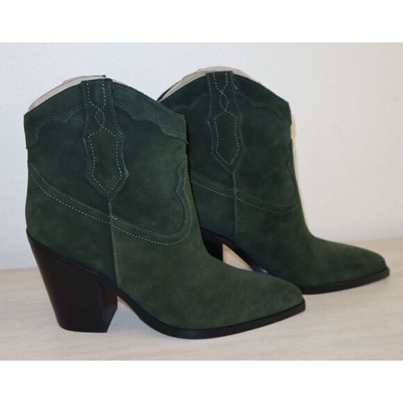 Marc Fisher Women's Sz 9M Dark Green Suede Leather GONA Western Heeled Booties - Picture 5 of 6